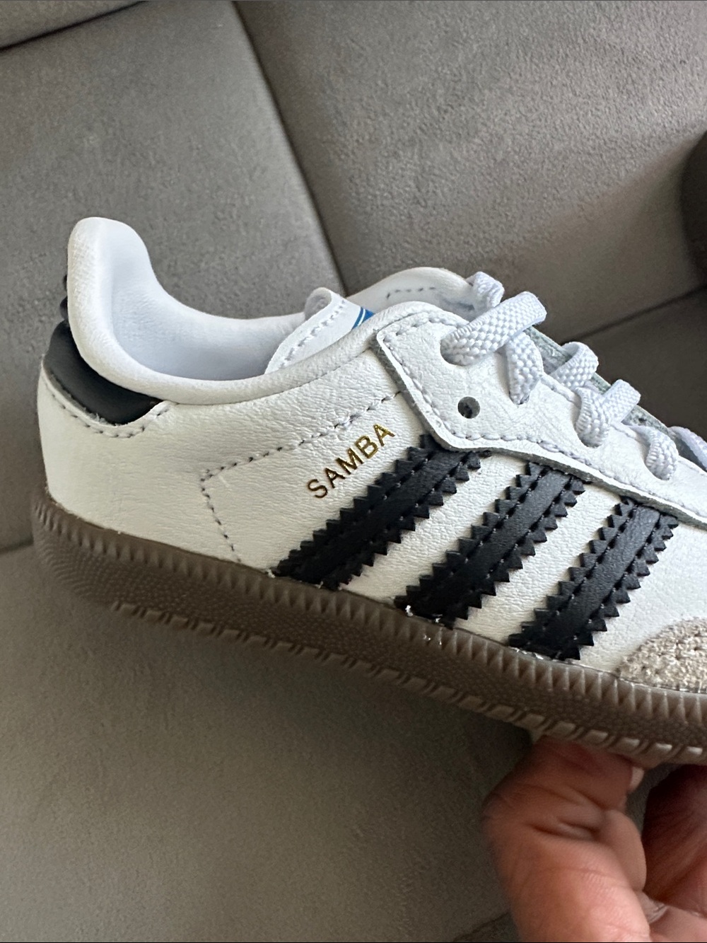 adidas Kids Samba Sneakers in White and Black with Gum Sole - Picture 12 of 13
